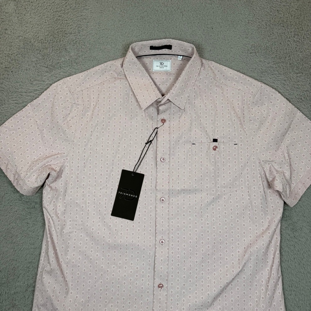 7Diamonds Lyra Red Dobby Stretch Short Sleeve Button Down Shirt Mens XL NWT